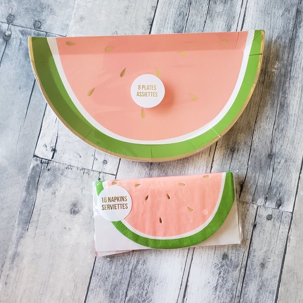 NWT - Meri Meri Watermelon Paper Plates (16) and Paper Napkins (32)